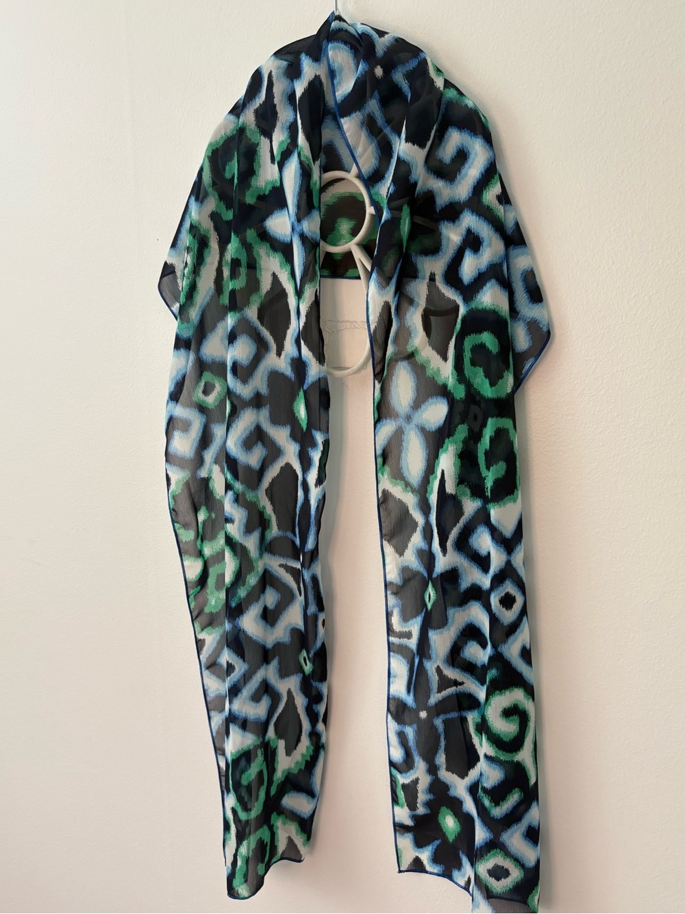 Chico's Green Blue Black Abstract Sheer Scarf